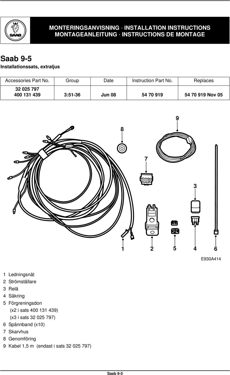 Replaces 32 025 797 400 131 439 3:51-36 Jun 0 54 70 919 54 70 919 Nov 05 9 7 3 1 2 5 4 6 E930A414 1 Ledningsnät 2