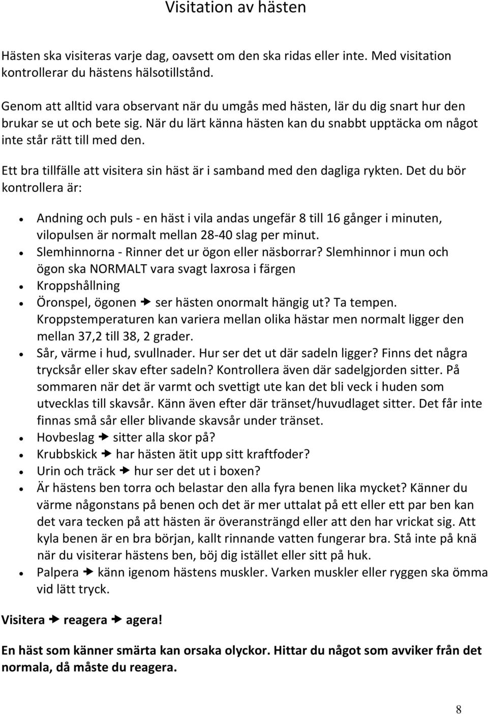 Ett bra tillfälle att visitera sin häst är i samband med den dagliga rykten.