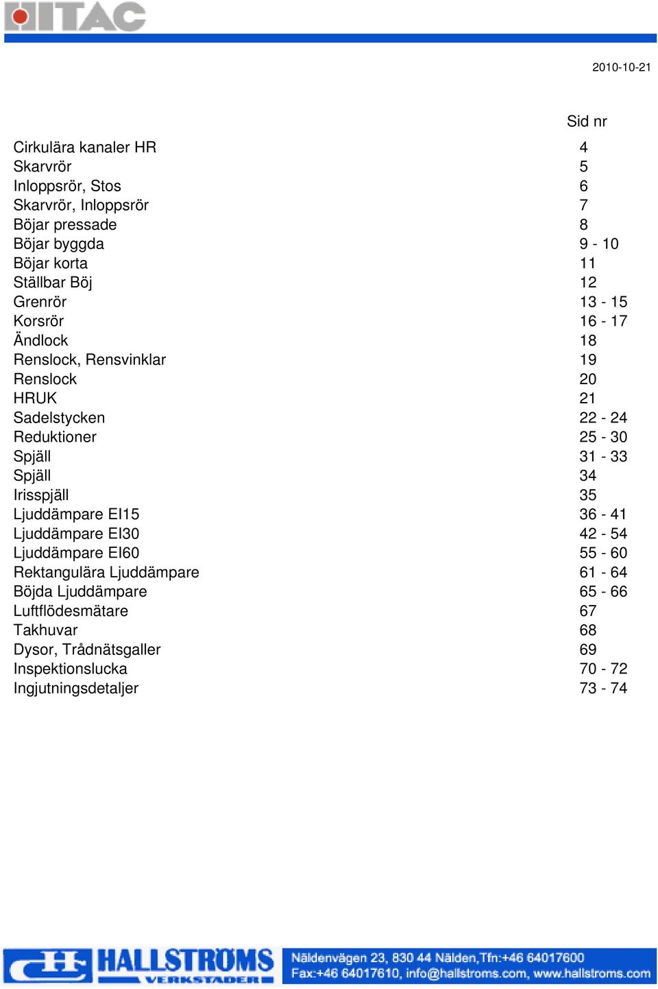 25-30 Spjäll 31-33 Spjäll 34 Irisspjäll 35 Ljuddämpare EI15 36-41 Ljuddämpare EI30 42-54 Ljuddämpare EI60 55-60 Rektangulära