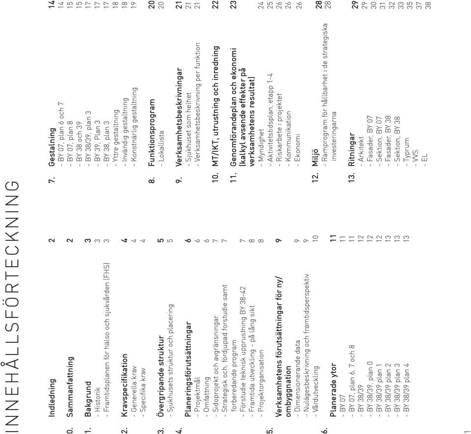 forberedande program - Förstudie teknisk upprustning BY 38-42 - Framtida utveckling - på lång sikt - Projektorganisation Verksamhetens förutsättningar för ny/ ombyggnation - Dimensionerande data -