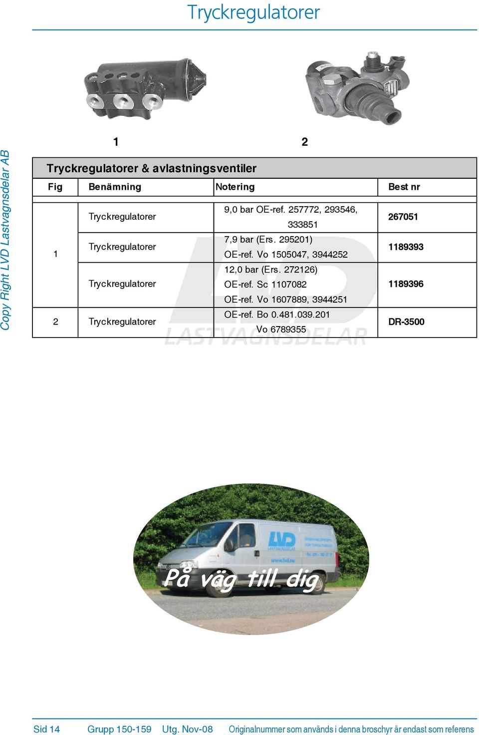 Vo 505047, 944252 899 2 Tryckregulatorer Tryckregulatorer 2,0 bar (Ers. 27226) OE-ref. Sc 07082 OE-ref.