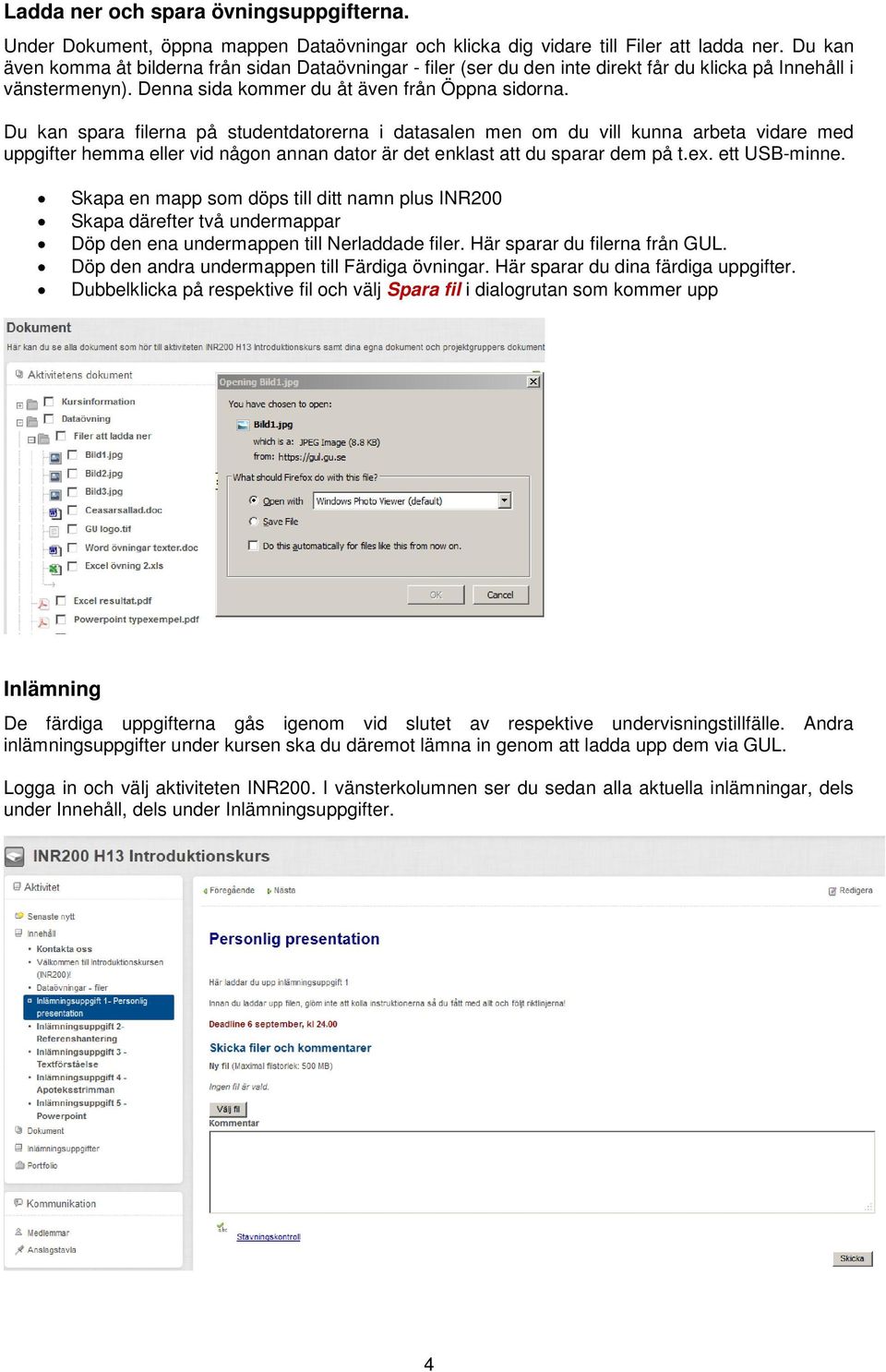 Du kan spara filerna på studentdatorerna i datasalen men om du vill kunna arbeta vidare med uppgifter hemma eller vid någon annan dator är det enklast att du sparar dem på t.ex. ett USB-minne.