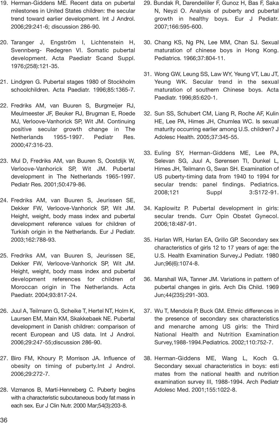 Pubertal stages 1980 of Stockholm schoolchildren. Acta Paediatr. 1996;85:1365-7. 22.