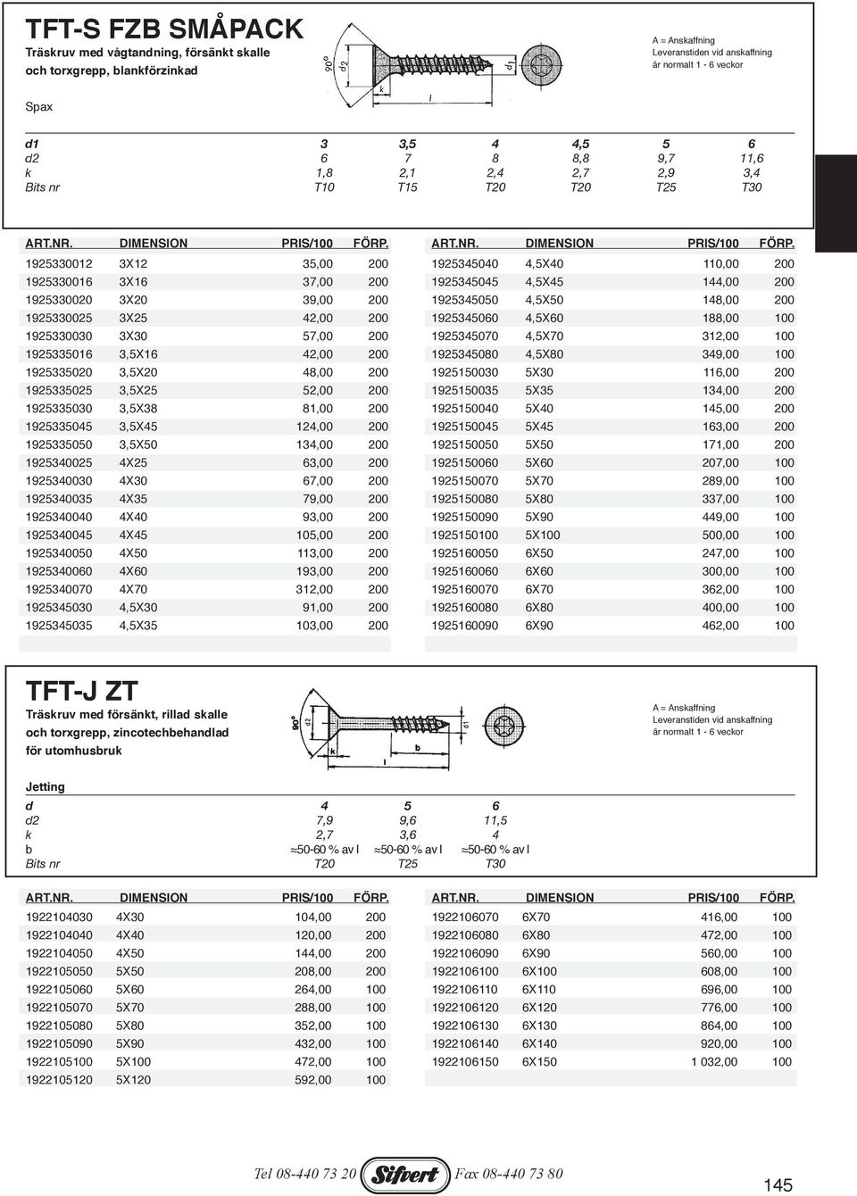 1925345060 4,5X60 188,00 100 1925330030 3X30 57,00 200 1925345070 4,5X70 312,00 100 1925335016 3,5X16 42,00 200 1925345080 4,5X80 349,00 100 1925335020 3,5X20 48,00 200 1925150030 5X30 116,00 200