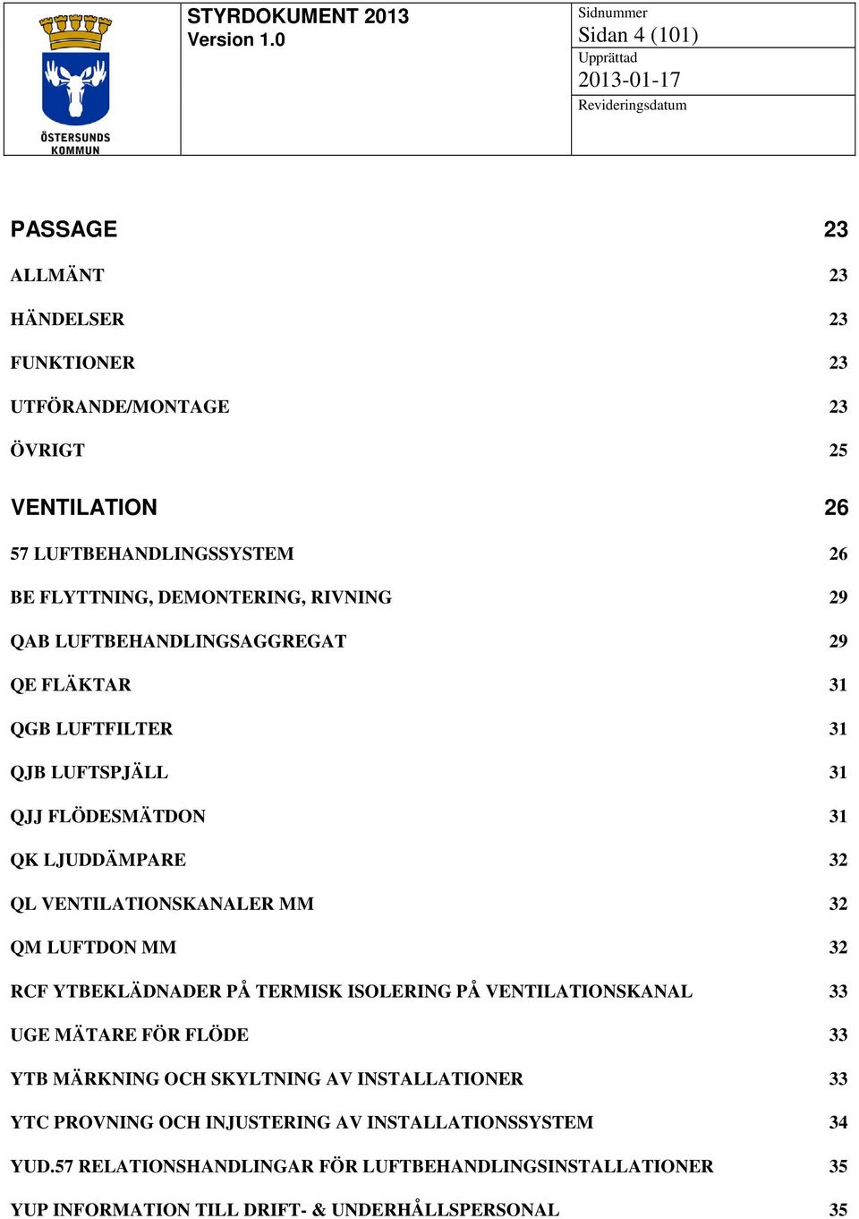 VENTILATIONSKANALER MM 32 QM LUFTDON MM 32 RCF YTBEKLÄDNADER PÅ TERMISK ISOLERING PÅ VENTILATIONSKANAL 33 UGE MÄTARE FÖR FLÖDE 33 YTB MÄRKNING OCH SKYLTNING AV