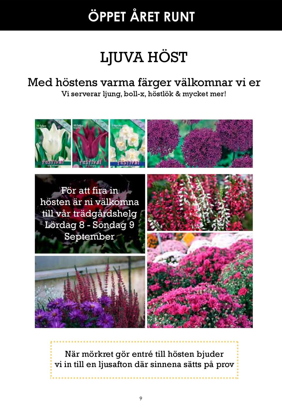 För att fira in hösten är ni välkomna till vår trädgårdshelg Lördag 8 - Söndag