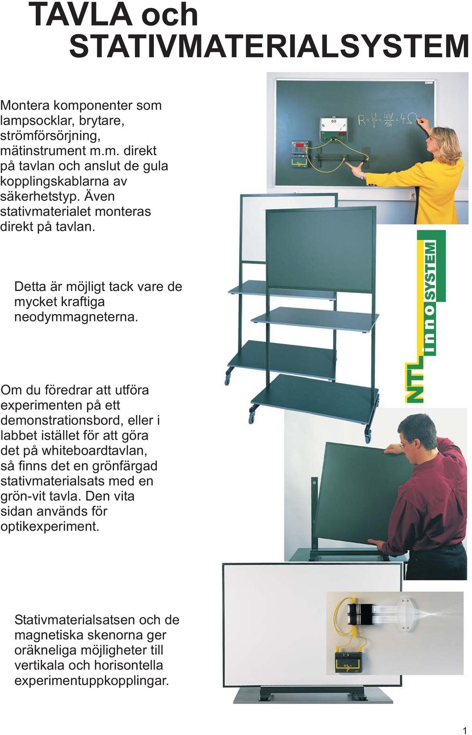 Om du föredrar att utföra experimenten på ett demonstrationsbord, eller i labbet istället för att göra det på whiteboardtavlan, så finns det en grönfärgad