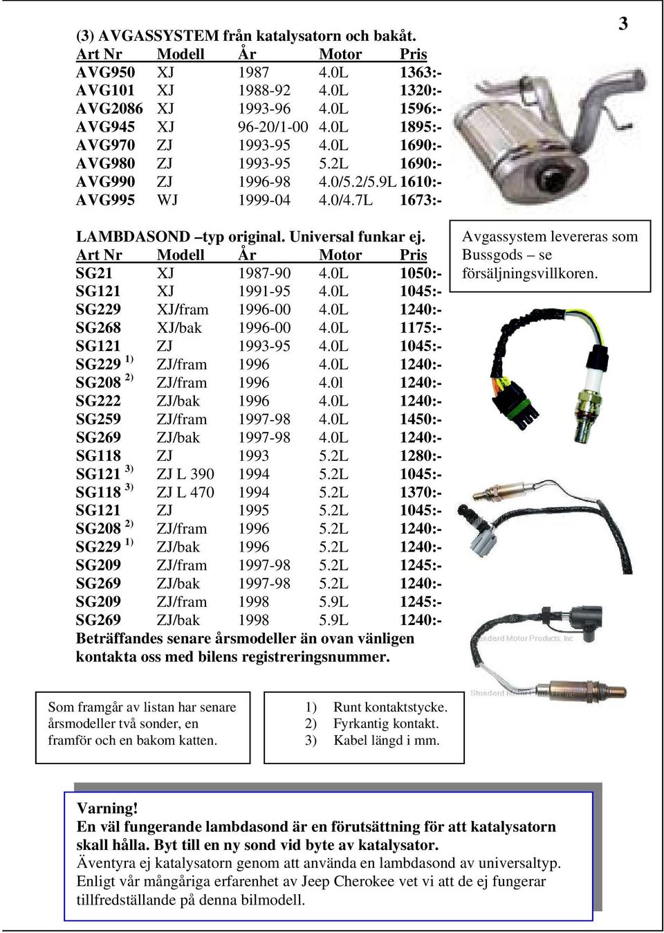 0L 1050:- SG121 XJ 1991-95 4.0L 1045:- SG229 XJ/fram 1996-00 4.0L 1240:- SG268 XJ/bak 1996-00 4.0L 1175:- SG121 ZJ 1993-95 4.0L 1045:- SG229 1) ZJ/fram 1996 4.0L 1240:- SG208 2) ZJ/fram 1996 4.