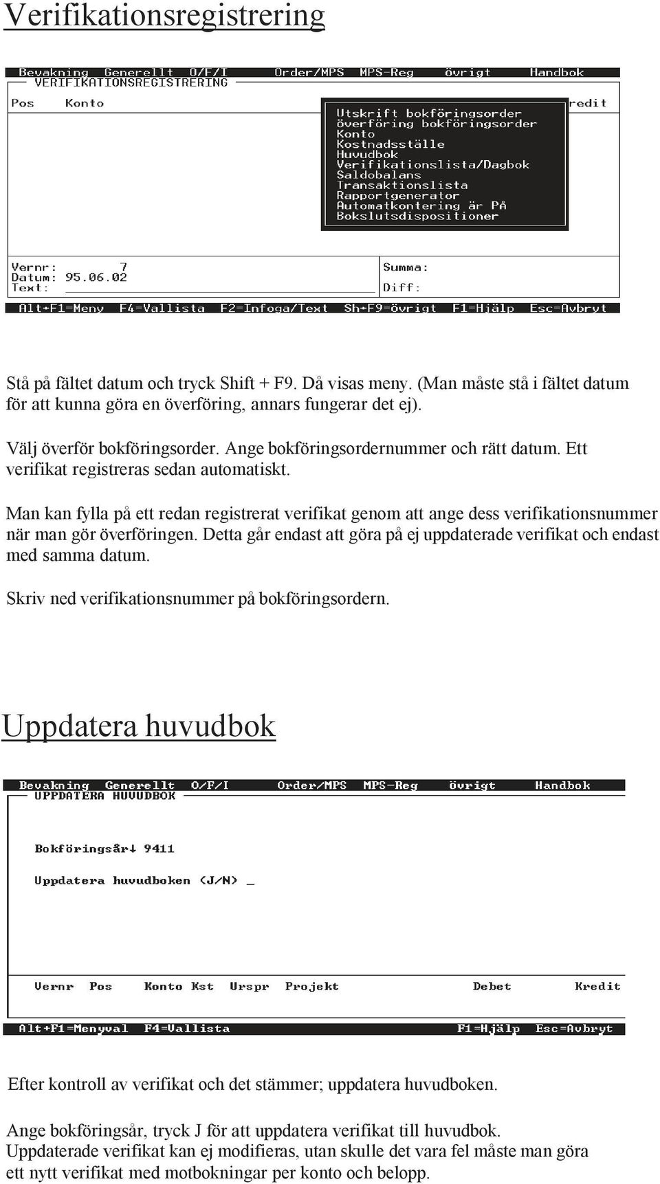 Man kan fylla på ett redan registrerat verifikat genom att ange dess verifikationsnummer när man gör överföringen. Detta går endast att göra på ej uppdaterade verifikat och endast med samma datum.