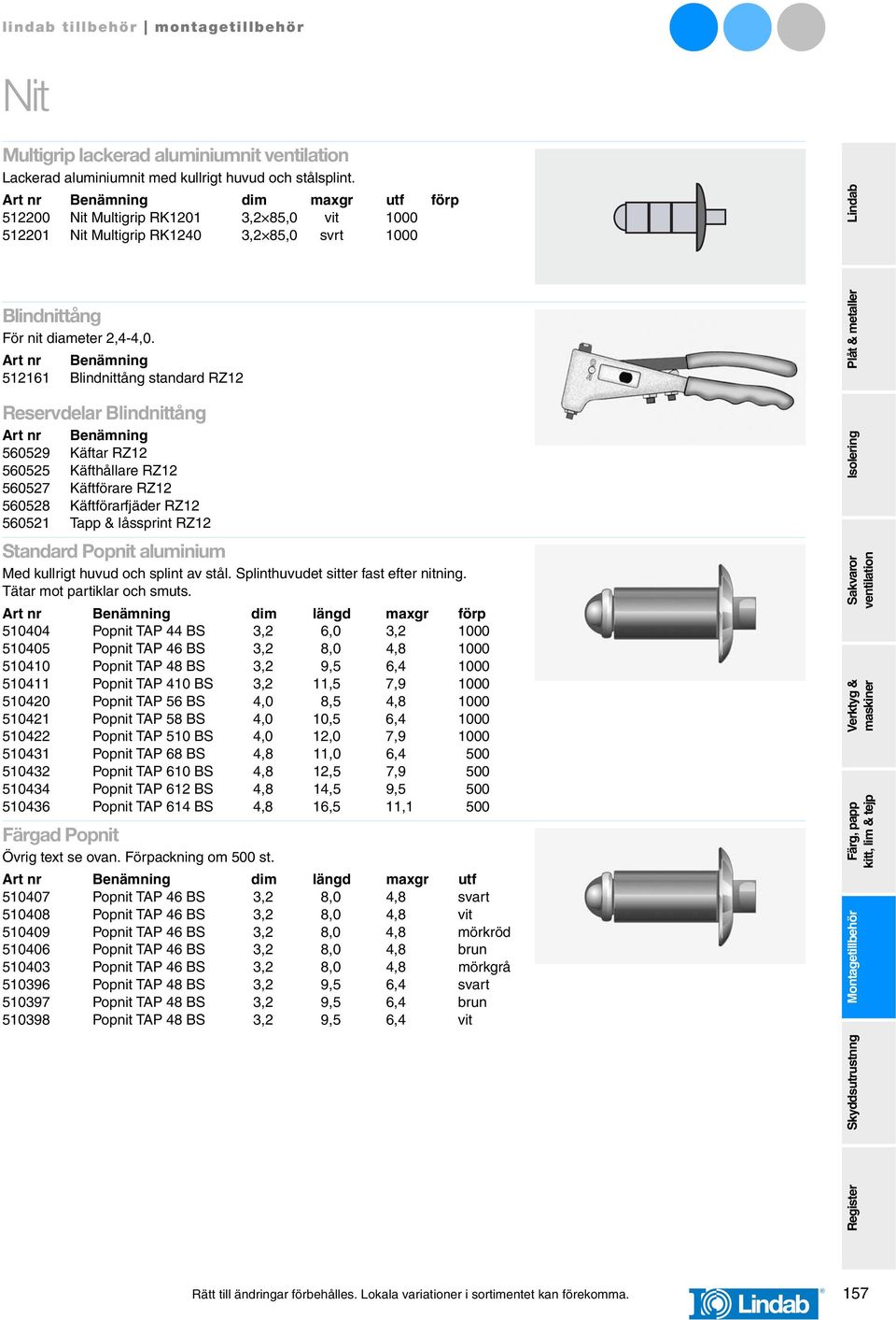 Art nr Benämning 512161 Blindnittång standard RZ12 Reservdelar Blindnittång Art nr Benämning 560529 Käftar RZ12 560525 Käfthållare RZ12 560527 Käftförare RZ12 560528 Käftförarfjäder RZ12 560521 Tapp