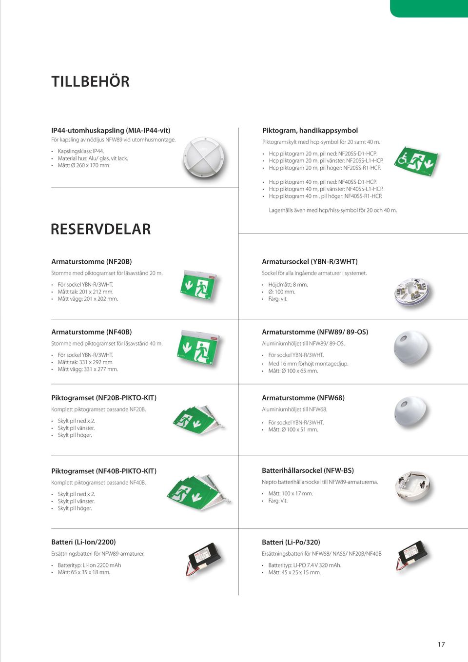 Hcp piktogram 20 m, pil höger: NF20SS-R1-HCP. Hcp piktogram 40 m, pil ned: NF40SS-D1-HCP. Hcp piktogram 40 m, pil vänster: NF40SS-L1-HCP. Hcp piktogram 40 m, pil höger: NF40SS-R1-HCP.