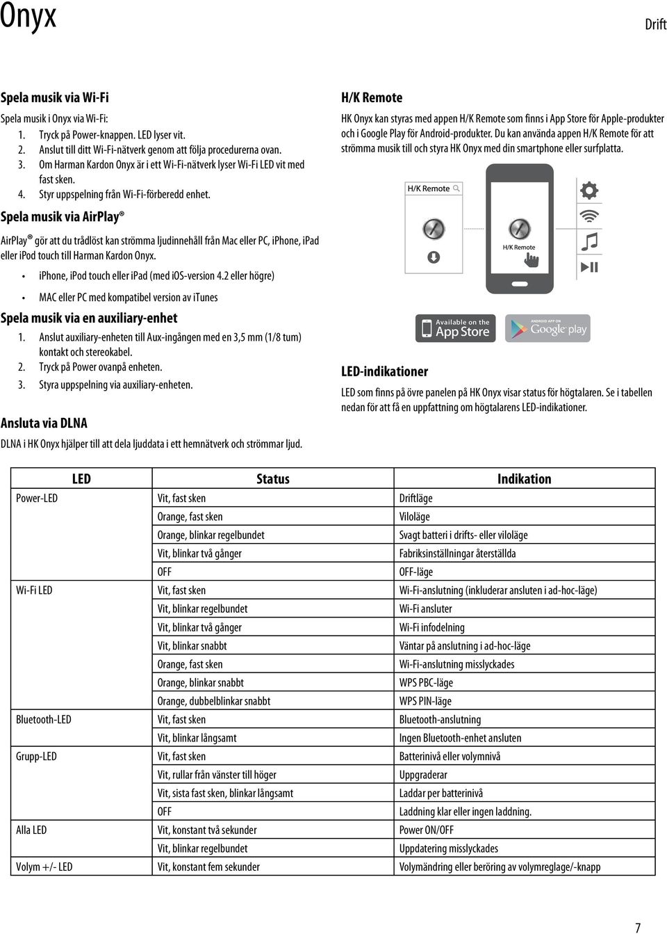 Spela musik via AirPlay AirPlay gör att du trådlöst kan strömma ljudinnehåll från Mac eller PC, iphone, ipad eller ipod touch till Harman Kardon Onyx. iphone, ipod touch eller ipad (med ios-version 4.