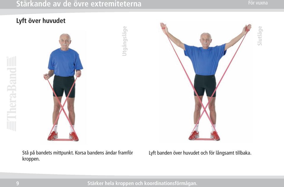 Korsa bandens ändar framför kroppen.