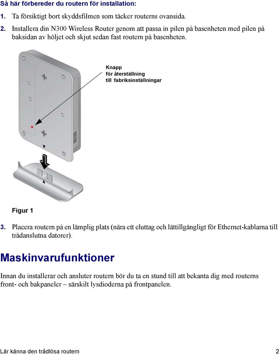 Knapp för återställning till fabriksinställningar Figur 1 3.