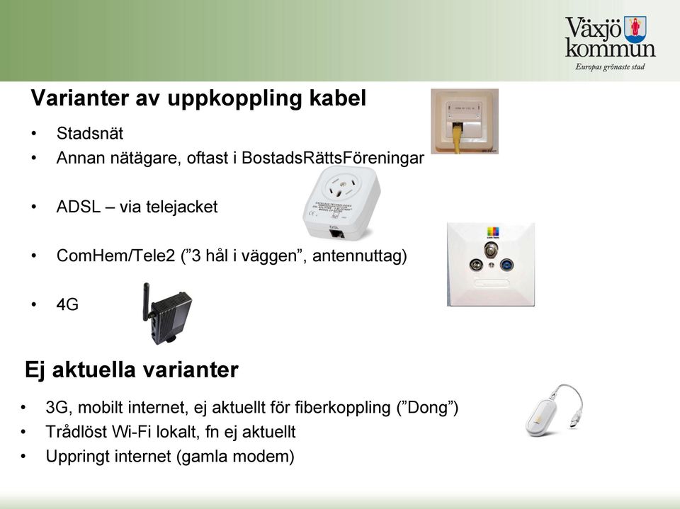 antennuttag) 4G Ej aktuella varianter 3G, mobilt internet, ej aktuellt för