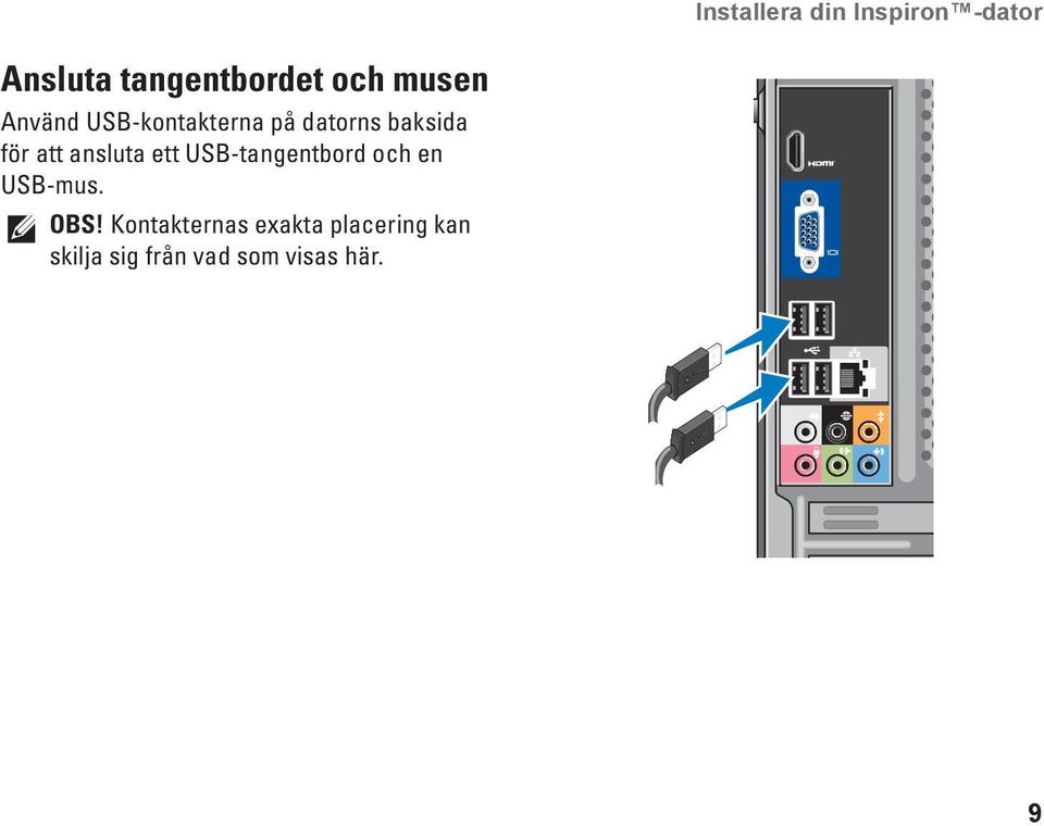 ansluta ett USB-tangentbord och en USB-mus. OBS!