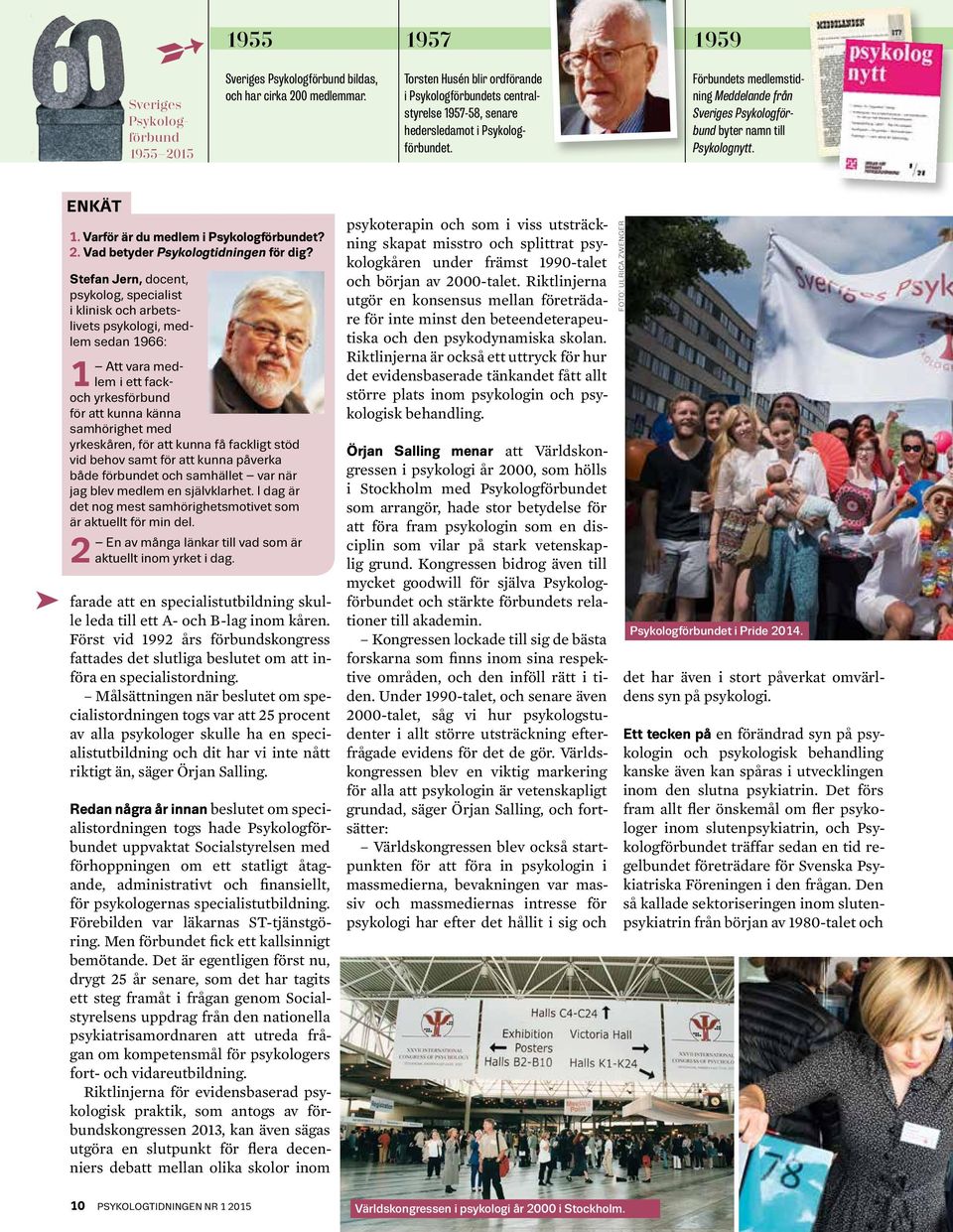 1959 Förbundets medlemstidning Meddelande från Sveriges Psykologförbund byter namn till Psykolognytt. Enkät 1. Varför är du medlem i Psykologförbundet? 2. Vad betyder Psykologtidningen för dig?