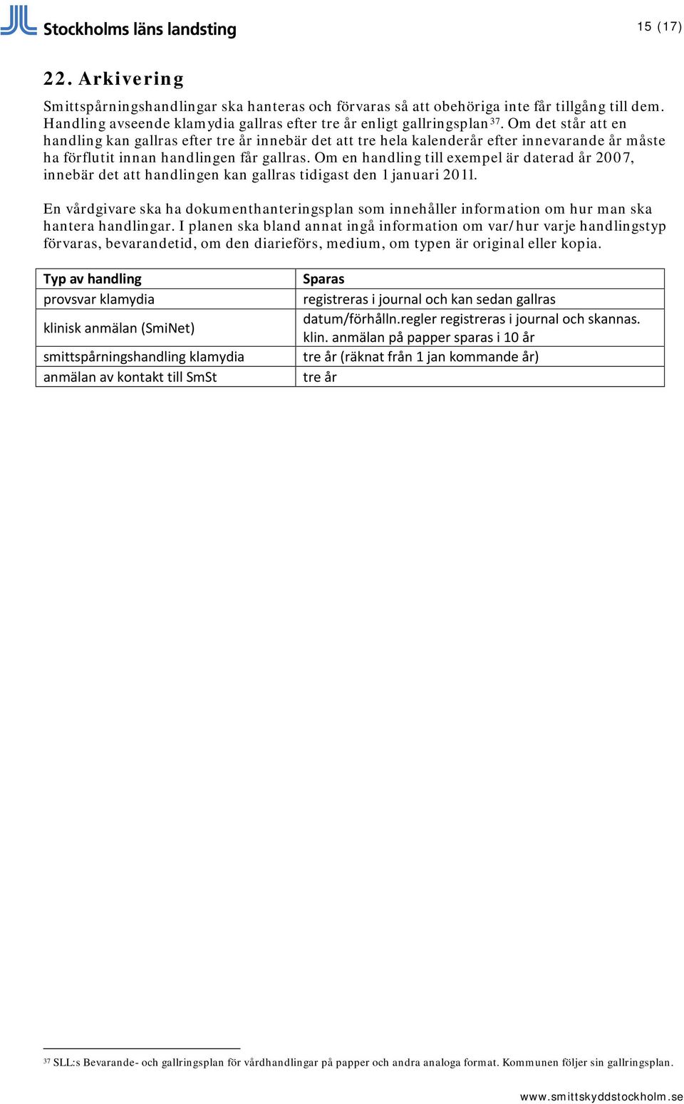 Om en handling till exempel är daterad år 2007, innebär det att handlingen kan gallras tidigast den 1 januari 2011.