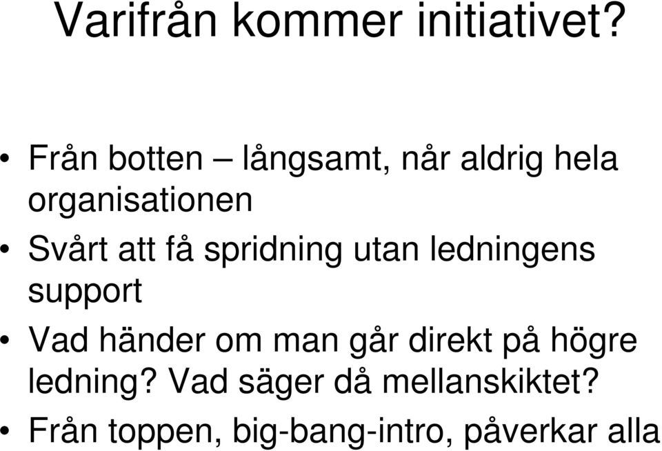 att få spridning utan ledningens support Vad händer om man