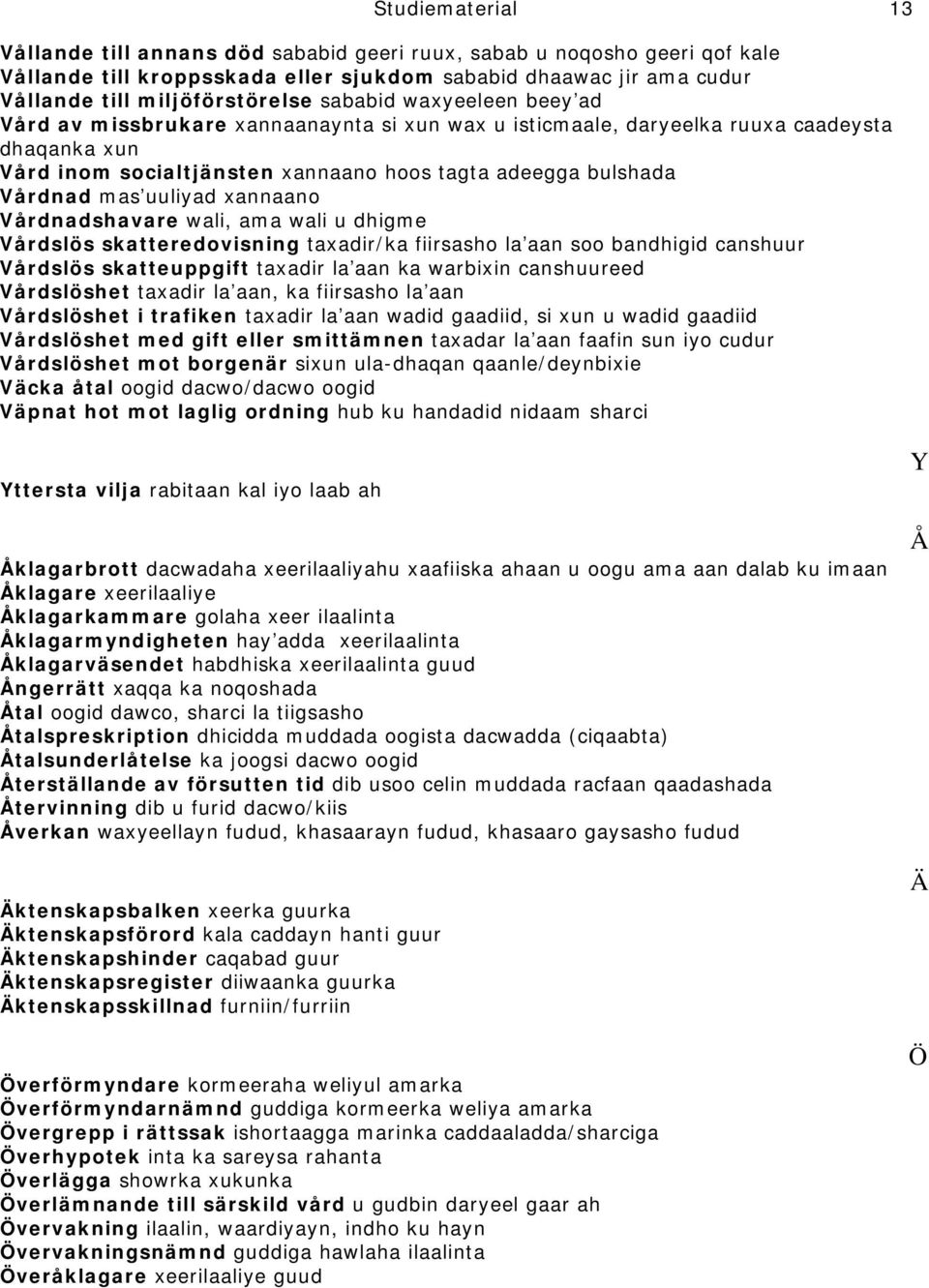 uuliyad xannaano Vårdnadshavare wali, ama wali u dhigme Vårdslös skatteredovisning taxadir/ka fiirsasho la aan soo bandhigid canshuur Vårdslös skatteuppgift taxadir la aan ka warbixin canshuureed