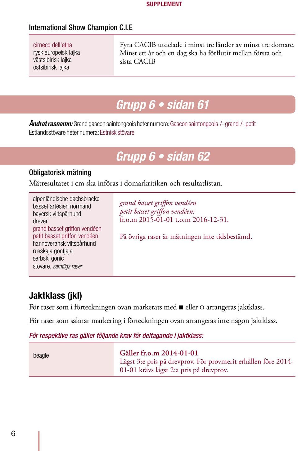 heter numera: Estnisk stövare Grupp 6 sidan 62 Obligatorisk mätning Mätresultatet i cm ska införas i domarkritiken och resultatlistan.