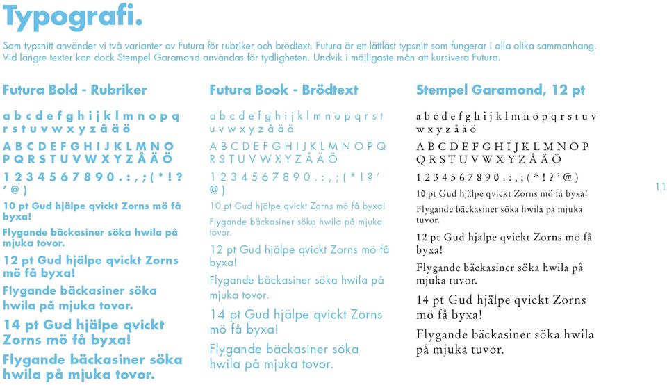 Futura Bold - Rubriker Futura Book - Brödtext Stempel Garamond, 12 pt a b c d e f g h i j k l m n o p q r s t u v w x y z å ä ö a b c d e f g h i j k l m n o p q r s t u v w x y z å ä ö a b c d e f g