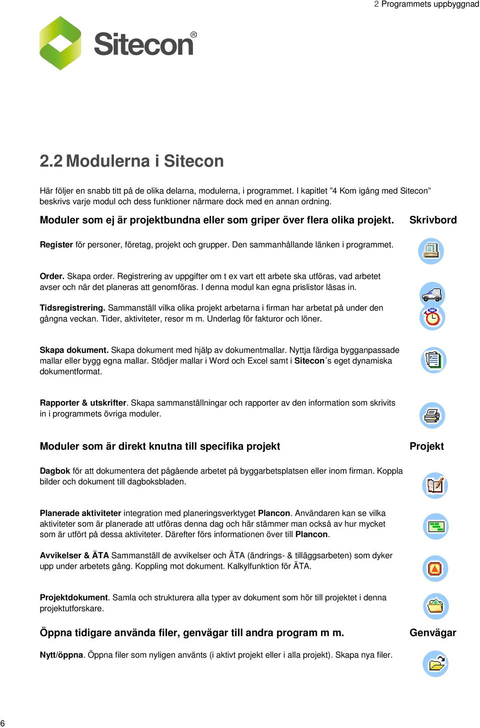 Skrivbord Register för personer, företag, projekt och grupper. Den sammanhållande länken i programmet. Order. Skapa order.