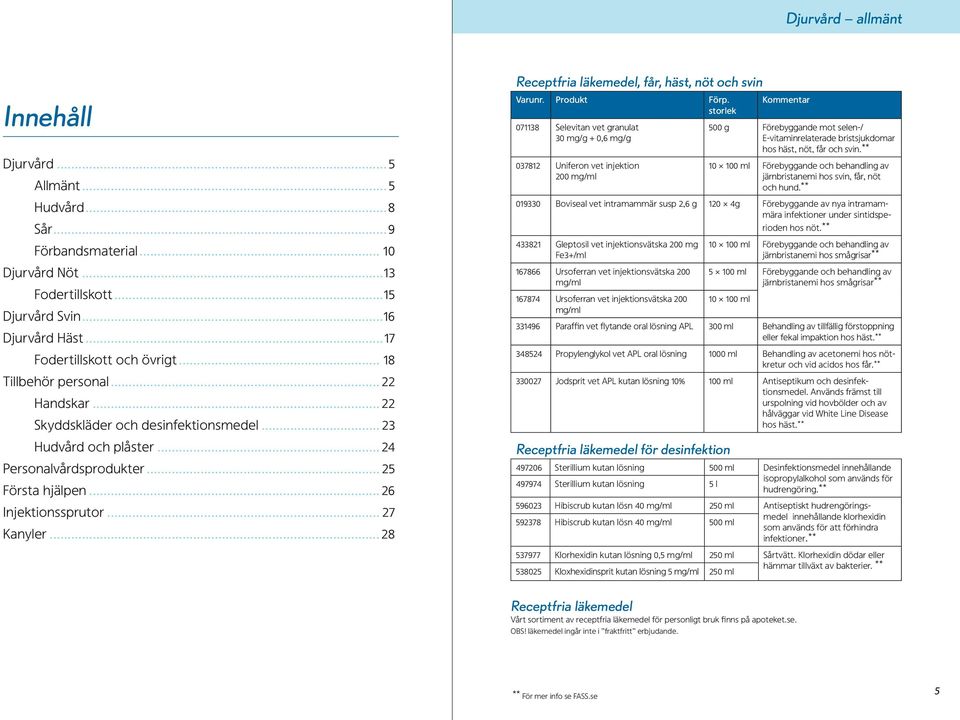 ..28 Receptfria läkemedel, får, häst, nöt och svin Varunr. Produkt Förp.