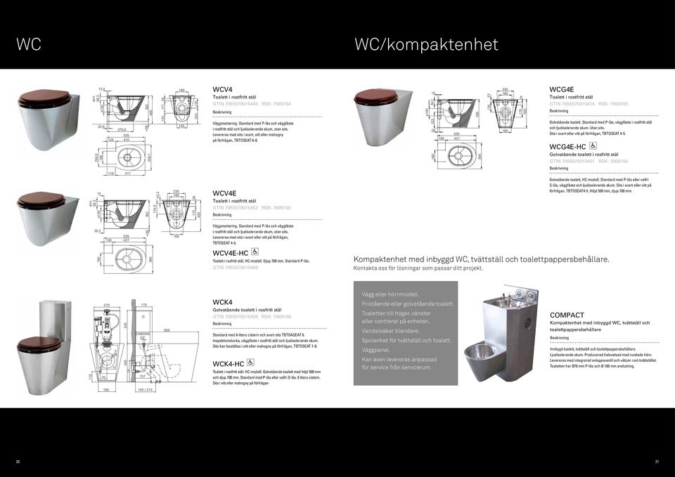 56,3 ø100 222 26 160 108 535 427 400 360 135 43 230 180 165 170 400 WCG4E Toalett i rostfritt stål GTIN 7055570015414 RSK: 7969155 Golvstående toalett.