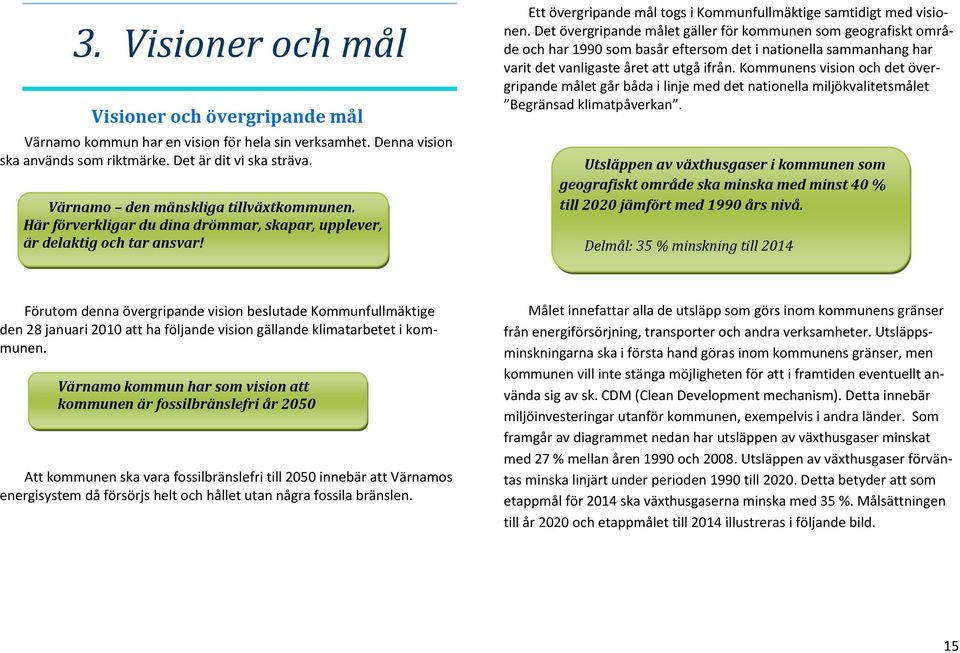 Det övergripande målet gäller för kommunen som geografiskt område och har 1990 som basår eftersom det i nationella sammanhang har varit det vanligaste året att utgå ifrån.