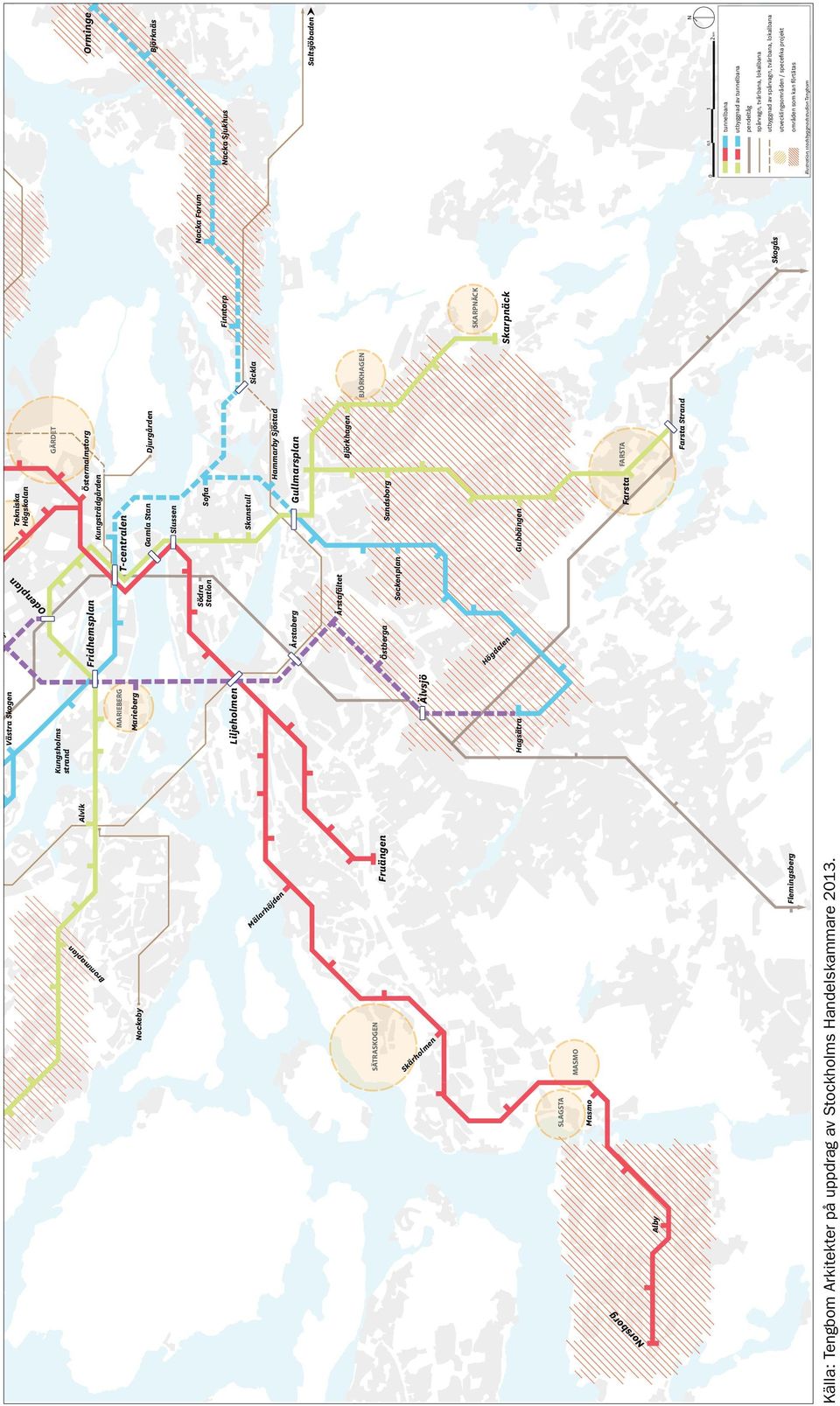 Årstaberg Gullmarsplan Farsta Strand Lidingö C Finntorp Sickla Nacka Forum Karolinska Sjukhuset Norra Begravningsplatsen Arenastaden Hammarby Sjöstad Björkhagen Högdalen Vällingby Brommaplan