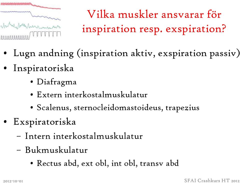 Diafragma Extern interkostalmuskulatur Scalenus, sternocleidomastoideus,