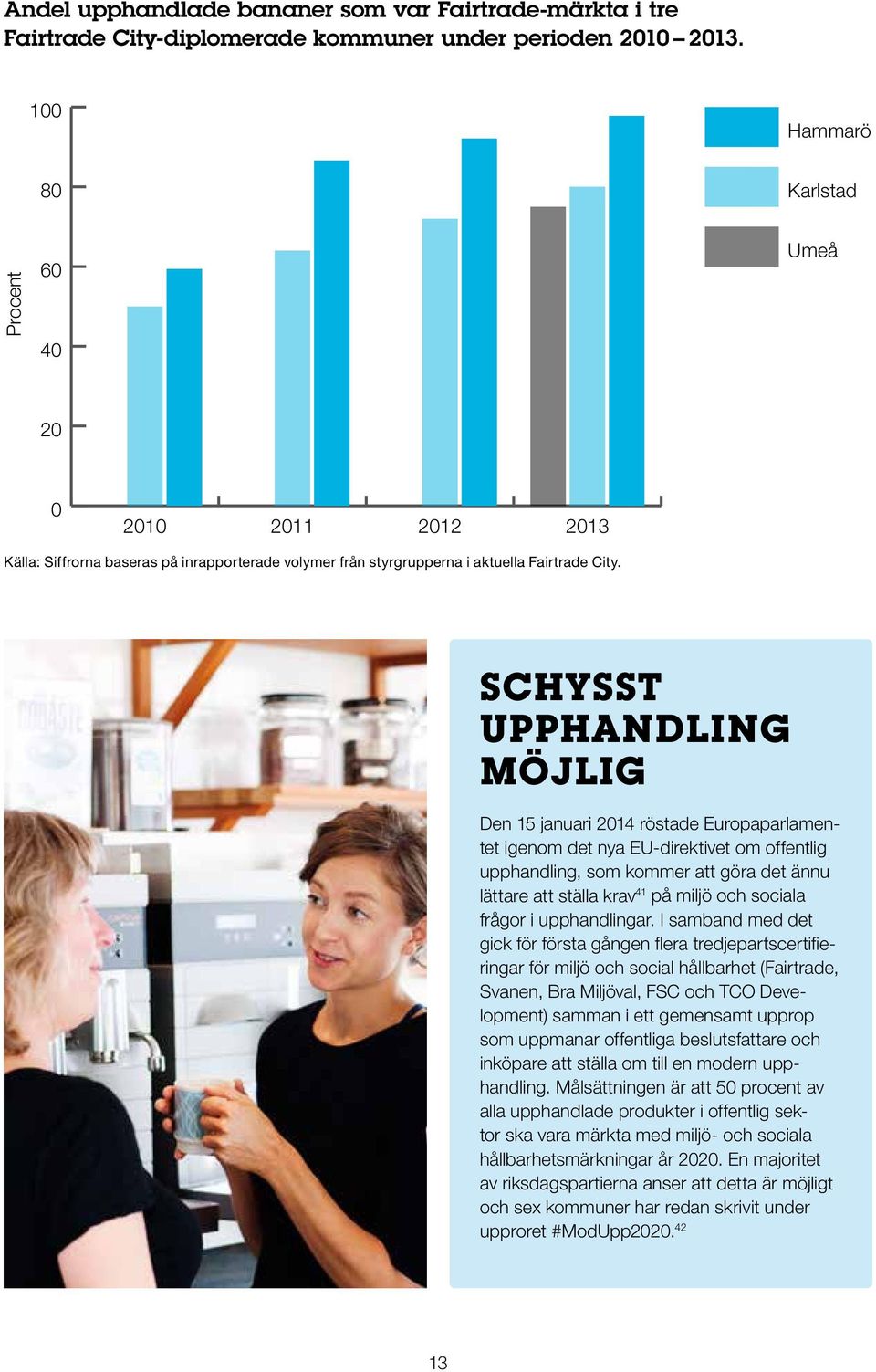 SCHYSST UPPHANDLING MÖJLIG Den 15 januari 2014 röstade Europaparlamentet igenom det nya EU-direktivet om offentlig upphandling, som kommer att göra det ännu lättare att ställa krav 41 på miljö och