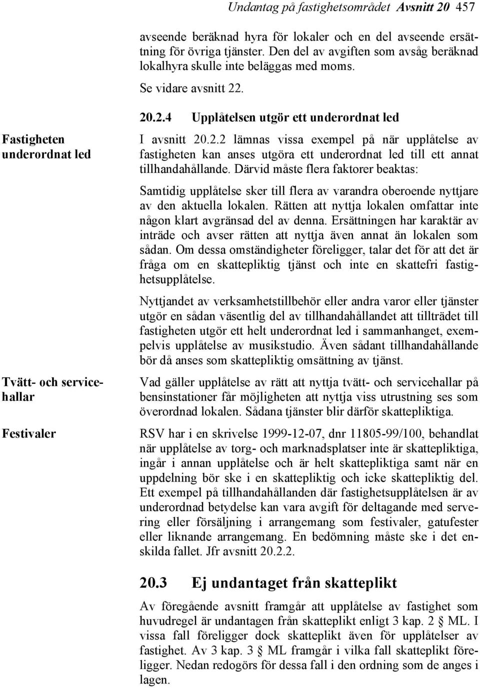 2.2 lämnas vissa exempel på när upplåtelse av fastigheten kan anses utgöra ett underordnat led till ett annat tillhandahållande.