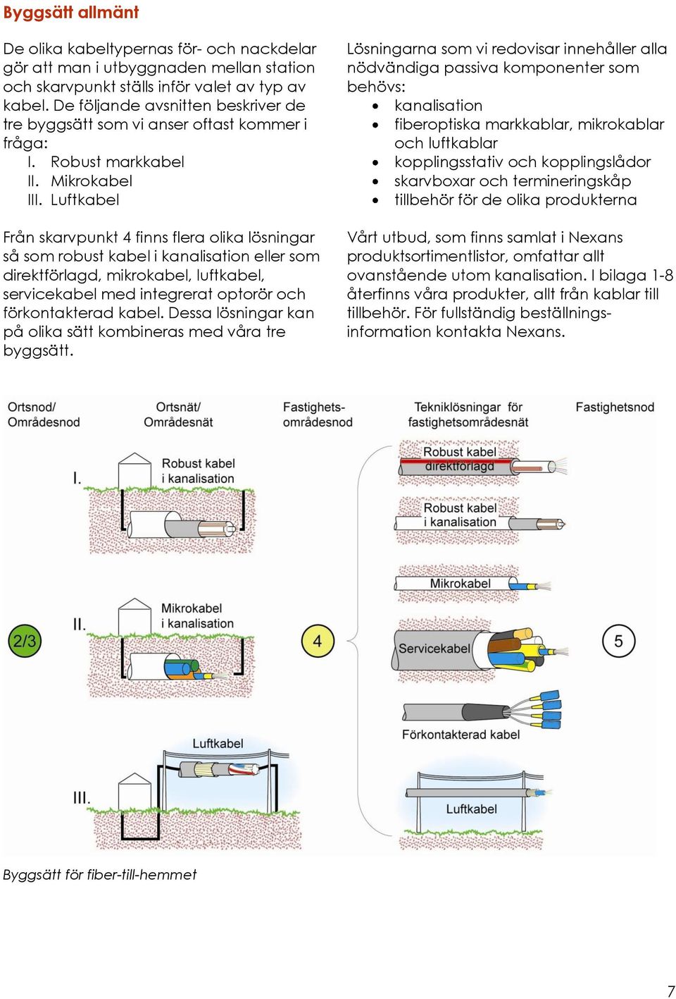 Luftkabel Från skarvpunkt 4 finns flera olika lösningar så som robust kabel i kanalisation eller som direktförlagd, mikrokabel, luftkabel, servicekabel med integrerat optorör och förkontakterad kabel.