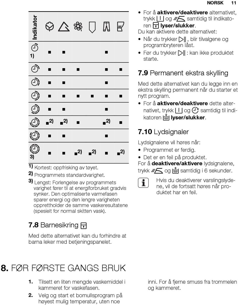 3 Slå på produktet Trykk på On/Off-knappen for å aktivere eller deaktivere produktet. Et lydsignal vil høres når produktet blir slått på. 9.4 Velge et program 1.