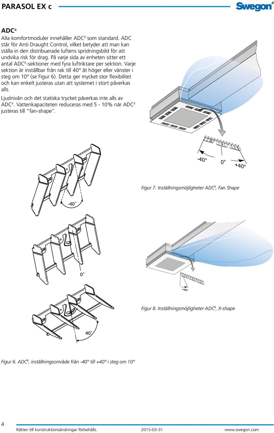 På varje sida av enheten sitter ett antal ADC II -sektioner med fyra luftriktare per sektion. Varje sektion är inställbar från rak till 40 åt höger eller vänster i steg om 10 (se Figur 6).