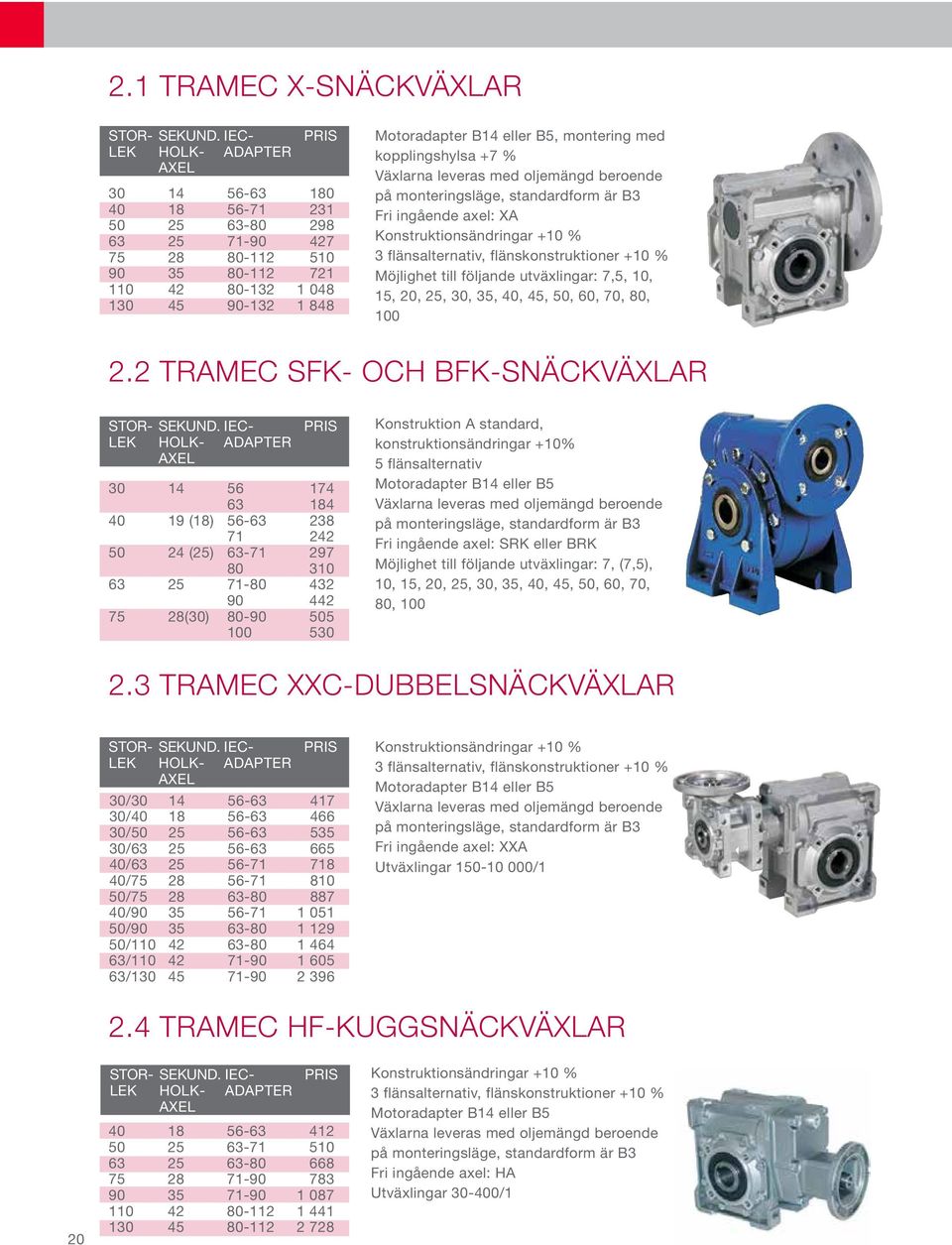 montering med kopplingshylsa +7 % Växlarna leveras med oljemängd beroende på monteringsläge, standardform är B3 Fri ingående axel: XA Konstruktionsändringar +10 % 3 flänsalternativ,