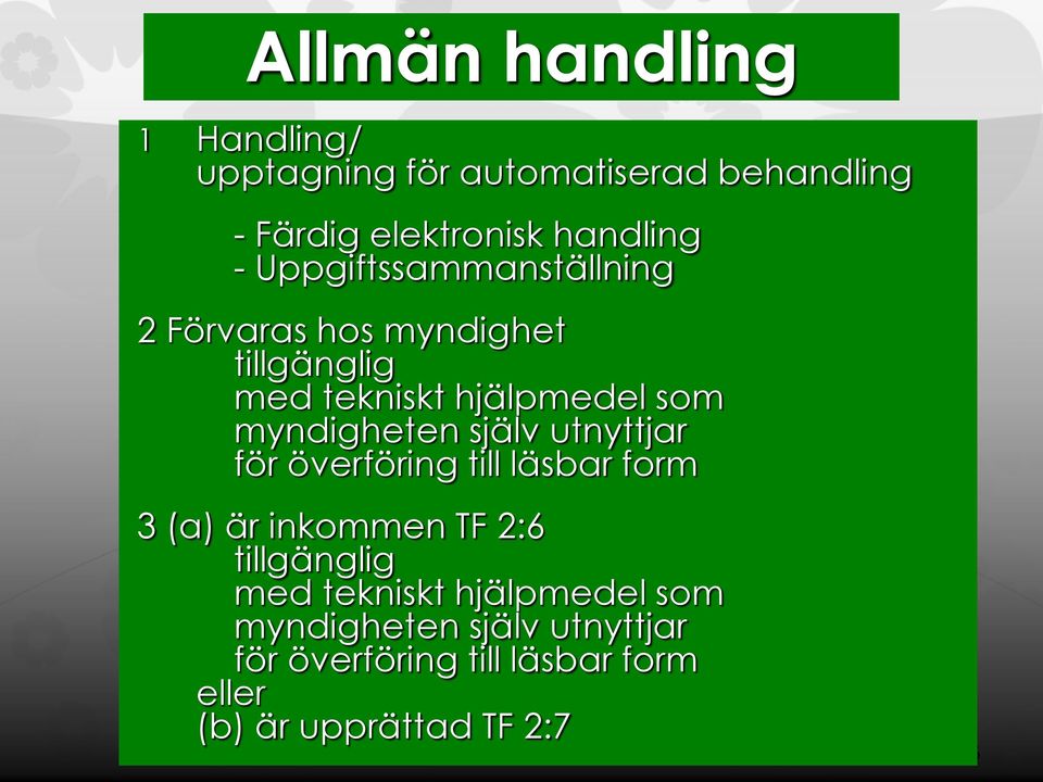 själv utnyttjar för överföring till läsbar form 3 (a) är inkommen TF 2:6 tillgänglig med tekniskt