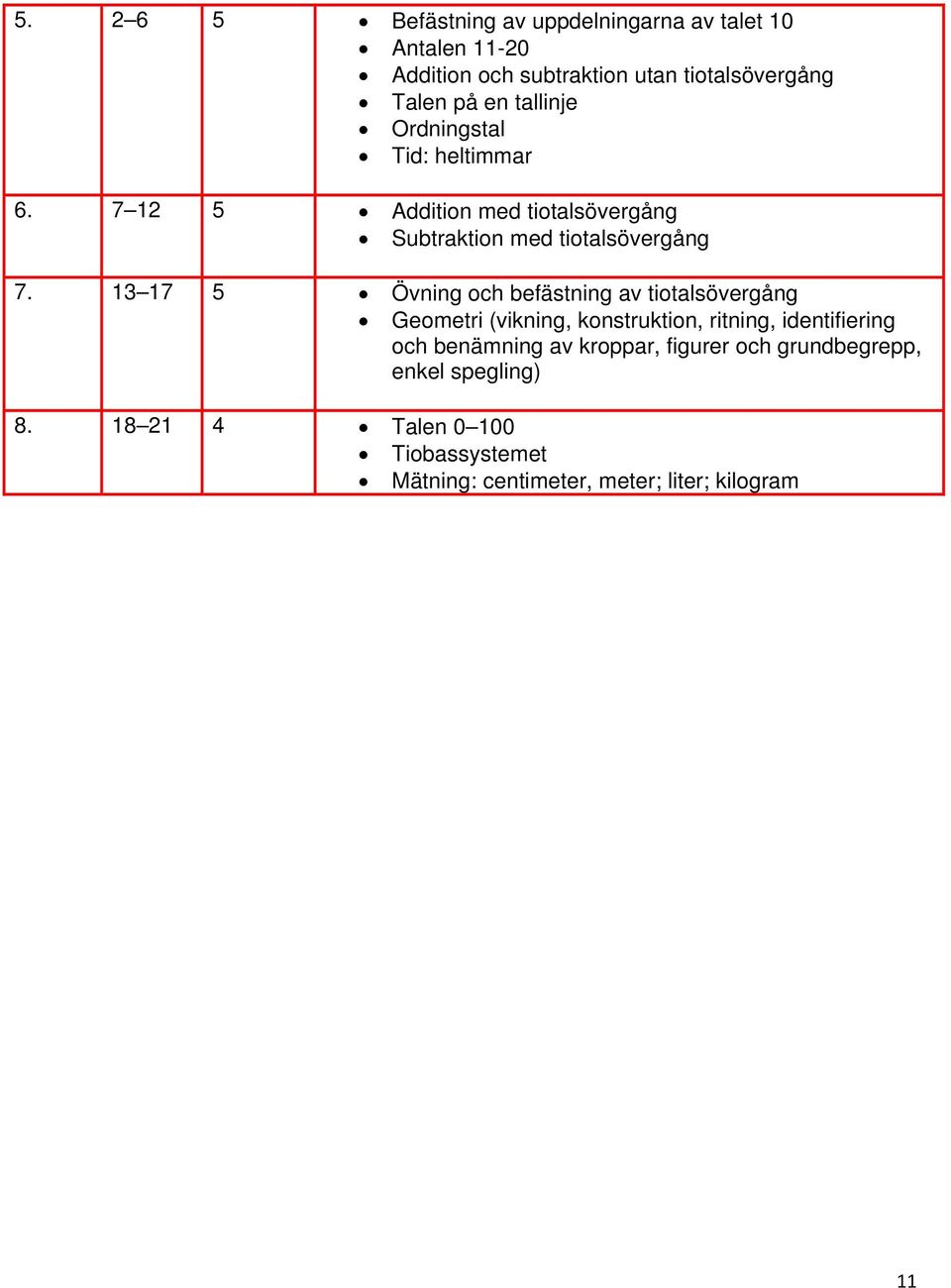 13 17 5 Övning och befästning av tiotalsövergång Geometri (vikning, konstruktion, ritning, identifiering och benämning av