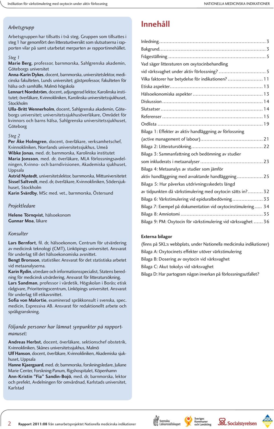 Steg 1 Marie Berg, professor, barnmorska, Sahlgrenska akademin, Göteborgs universitet Anna-Karin Dykes, docent, barnmorska, universitetslektor, medicinska fakulteten, Lunds universitet;