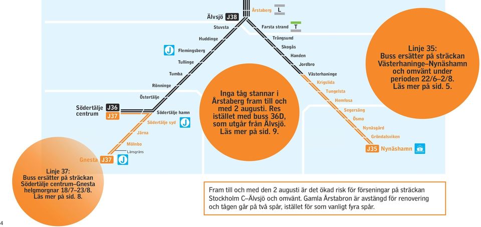 Res istället med buss 36D, som utgår från Älvsjö. Läs mer på sid. 9.