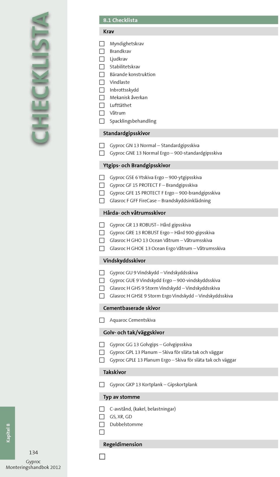 Normal Standardgipsskiva GNE 13 Normal Ergo 900-standardgipsskiva Ytgips- och Brandgipsskivor GSE 6 Ytskiva Ergo 900-ytgipsskiva GF 15 PROTECT F Brandgipsskiva GFE 15 PROTECT F Ergo