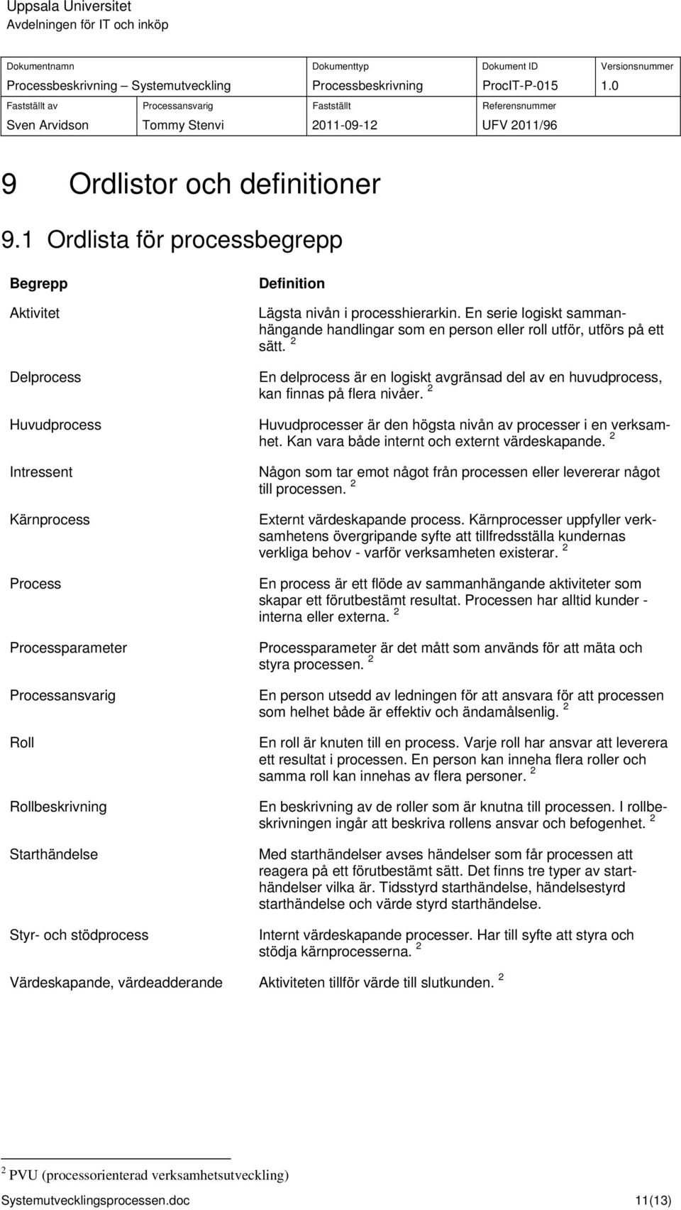 Definition Lägsta nivån i processhierarkin. En serie logiskt sammanhängande handlingar som en person eller roll utför, utförs på ett sätt.