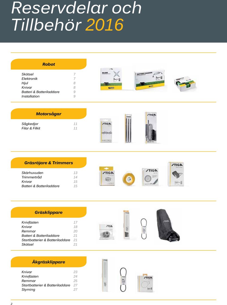 Batteriladdare 15 Gräsklippare Knivfästen 17 Knivar 18 Remmar 20 Batteri & Batteriladdare 21 Startbatterier &