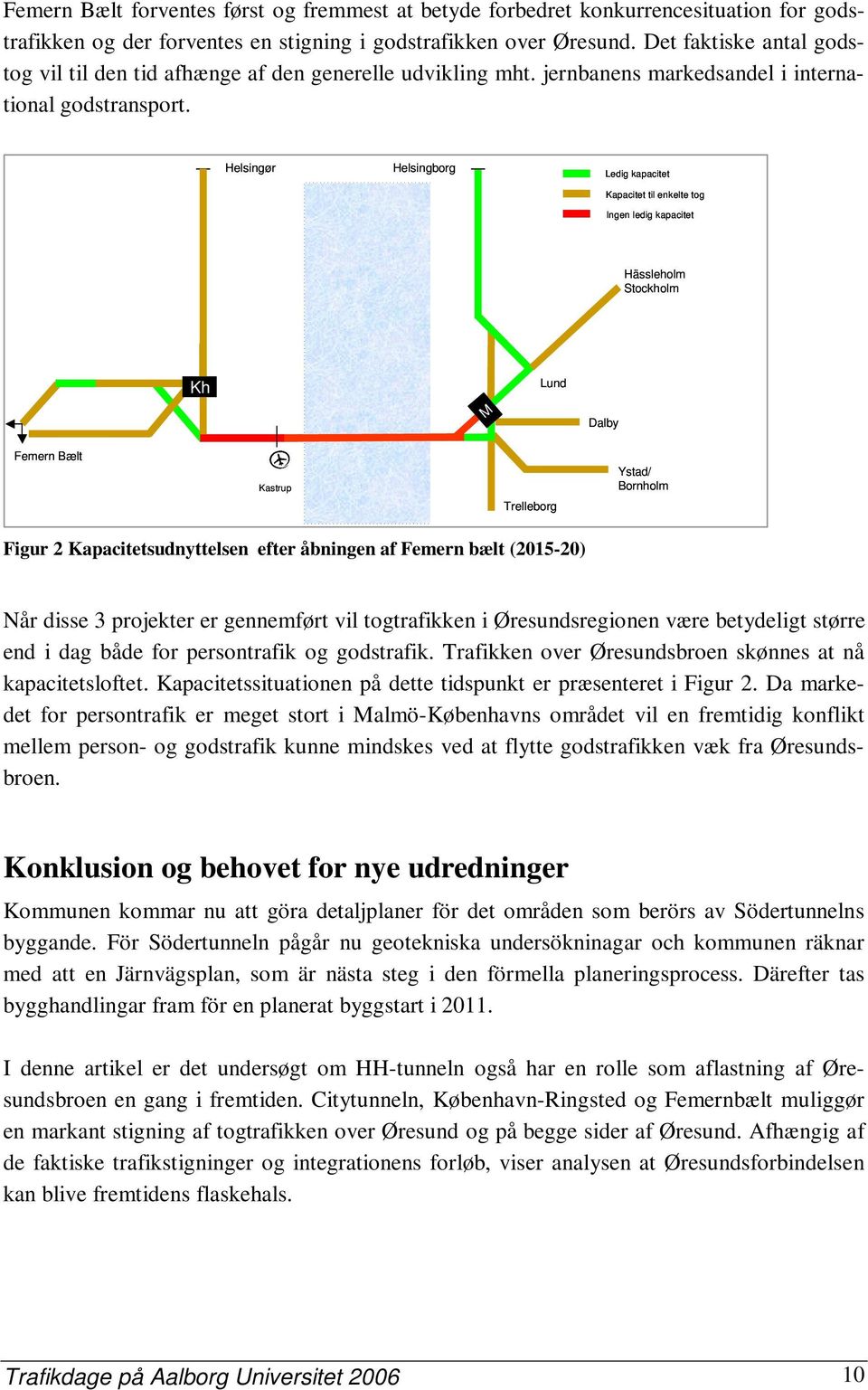 Helsingør Helsingborg Ledig kapacitet Kapacitet til enkelte tog Ingen ledig kapacitet Hässleholm Stockholm Kh Lund M Femern Bælt Kastrup Trelleborg Dalby Ystad/ Bornholm Figur 2 Kapacitetsudnyttelsen