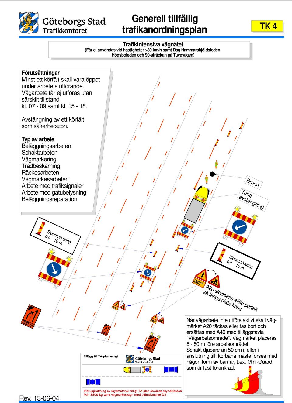 utföras utan särskilt tillstånd kl. 07-09 sat kl. 15-18. Avstängning av ett körfält so säkerhetszon.