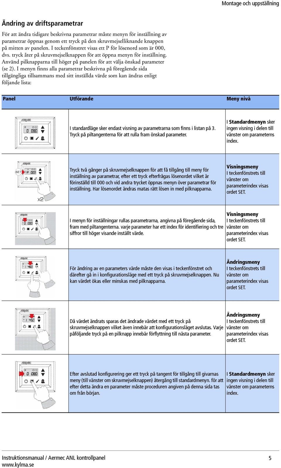 Använd pilknapparna till höger på panelen för att välja önskad parameter (se 2).