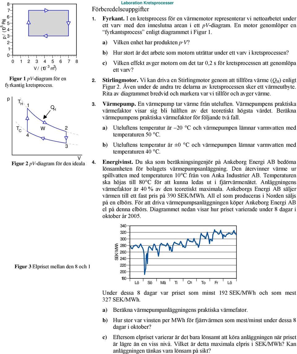 I en kretsprocess för en värmemotor representerar vi nettoarbetet under ett varv med den inneslutna arean i ett pv-diagram. En motor genomlöper en fyrkantsprocess enligt diagrammet i Figur 1.