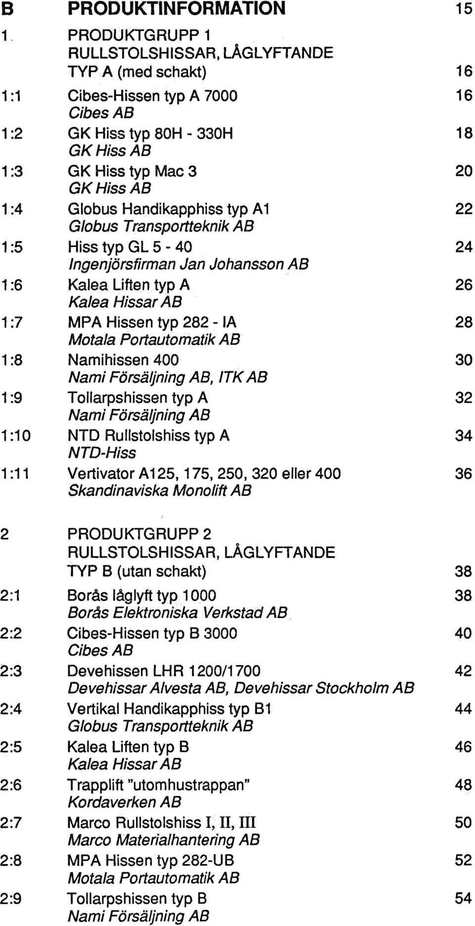 28 1:8 Motala Portautomatik AB Namihissen 400 30 1:9 Nami Försäljning AB, ITKAB Tollarpshissen typ A 32 1:10 Nami Försäljning AB NTD Rullstolshiss typ A 34 NTD-Hiss 1:11 Vertivator Al 25,175, 250,